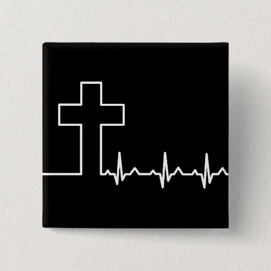 Christians Cross Heartbeat Life EKG ECG Vierkante Button 5,1 Cm (Voorkant)