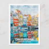 Christianshavn Kobenhavn Travel Place Waterverf Briefkaart (Voorkant)