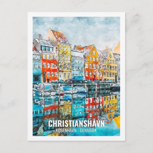 Christianshavn Kobenhavn Travel Place Waterverf Briefkaart (Voorkant)