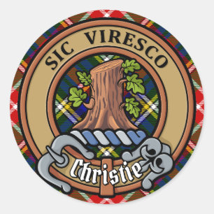 Christie Clan Crest over tartan Ronde Sticker