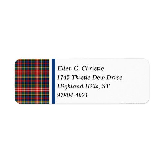 Christie Clan Heldere Kleurrijke Schotse Tartan Etiket (Voorkant)