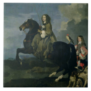 Christina of Zweden (1626-89) over Horseback, 1653 Tegeltje
