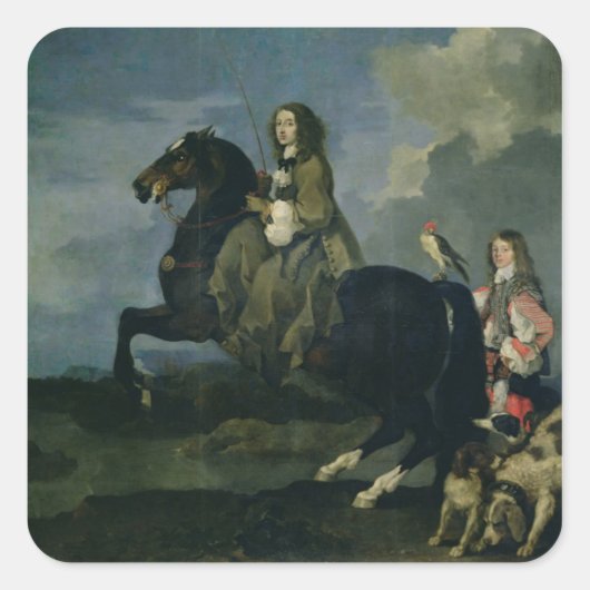 Christina of Zweden (1626-89) over Horseback, 1653 Vierkante Sticker (Voorkant)