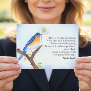 Christina Rossetti "Lente" Gedicht met Blauwe Voge Briefkaart