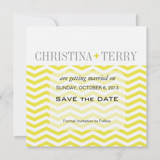 Christina's Chic Chevron Save the Date | geel (Achterkant)