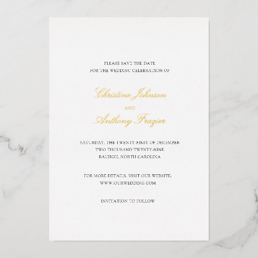 Christine Elegant Wedding Save the Date Folie Uitnodiging (Voorkant)