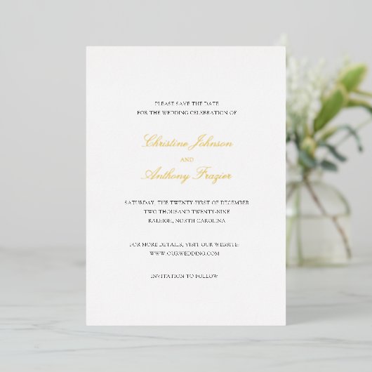 Christine Elegant Wedding Save the Date Folie Uitnodiging (Staand Voorkant)