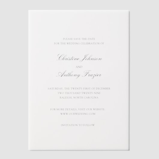 Christine Elegant Wedding Save the Date Vellum Uitnodigingen (Voorkant)