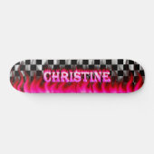 Christine skateboard roze vuur en vlammenontwerp. (Horizontaal)