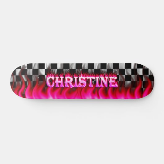 Christine skateboard roze vuur en vlammenontwerp. (Horizontaal)