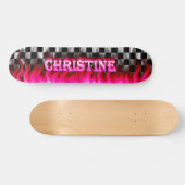 Christine skateboard roze vuur en vlammenontwerp. (Horizontaal)