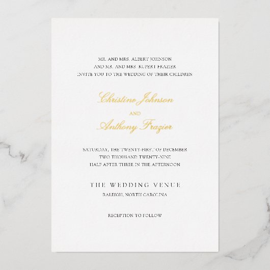 Christine Traditionele Elegante Huwelijk Folie Uitnodiging (Voorkant)