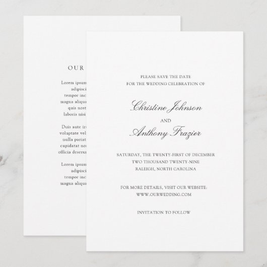 Christine Traditionele Elegante Huwelijk Save The Date (Voorkant / Achterkant)