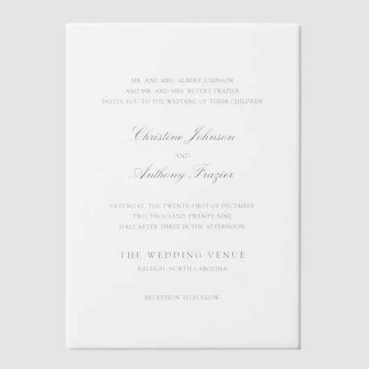 Christine Traditionele Elegante Huwelijk Vellum Uitnodigingen (Voorkant)