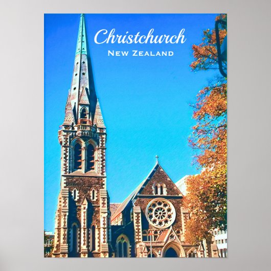 Christkerk Cathedral Nieuw-Zeeland reizen Poster (Voorkant)