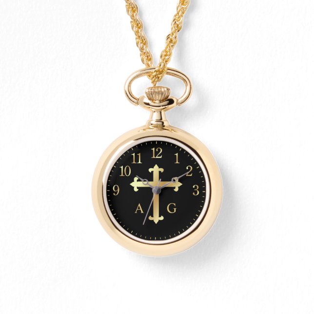 Christliches Goldkreuz auf Mit Monogramm  Horloge (Voorkant)