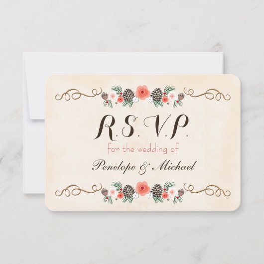  Christma Floral Pinecone Wedding RSVP-kaart RSVP Kaartje (Voorkant)