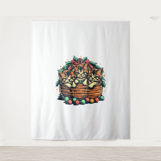Christma Kittens Amerikaanse Bobtail Kerst Orname Wandkleed (Voorkant)