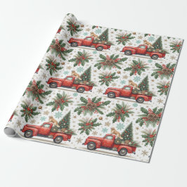 Christma Red Truck Dog & Holiday Greenery  Cadeaupapier