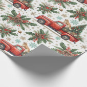 Christma Red Truck Dog & Holiday Greenery  Cadeaupapier (Hoek)