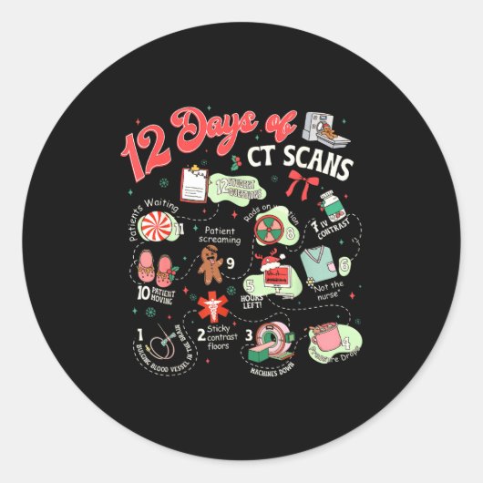 Christmas 12 Days Of Ct Technologist Cat Scan Radi Ronde Sticker (Voorkant)