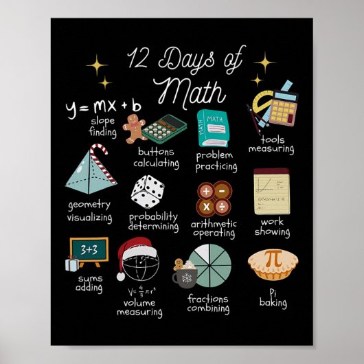 Christmas 12 Days Of Math Math Teacher Xmas Stem S Poster (Voorkant)