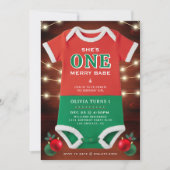 Christmas 1st Birthday Party Bodysuit Rustic Wood Kaart (Voorkant)