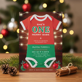 Christmas 1st Birthday Party Bodysuit Rustic Wood Kaart
