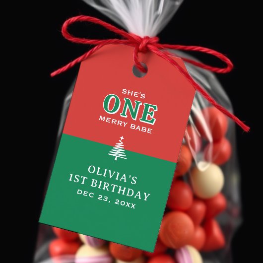 Christmas 1st Birthday Party Festive Red & Green Cadeaulabel