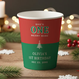 Christmas 1st Birthday Party Festive Red & Green Papieren Bekers