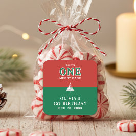 Christmas 1st Birthday Party Festive Red & Green Vierkante Sticker