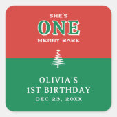 Christmas 1st Birthday Party Festive Red & Green Vierkante Sticker (Voorkant)