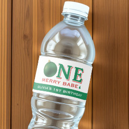 Christmas 1st Birthday Party Festive Red & Green Waterfles Etiket