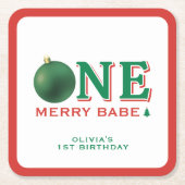Christmas 1st Birthday Party Merry Ornament Kartonnen Onderzetters (Voorkant)