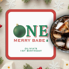 Christmas 1st Birthday Party Merry Ornament Kartonnen Onderzetters