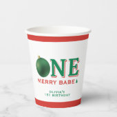 Christmas 1st Birthday Party Merry Ornament Papieren Bekers (Voorkant)