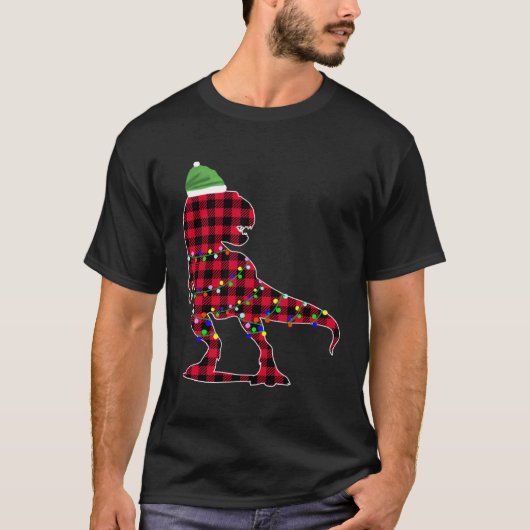 Christmas 2020 Buffalo Plaid Dino Rex T-shirt (Voorkant)