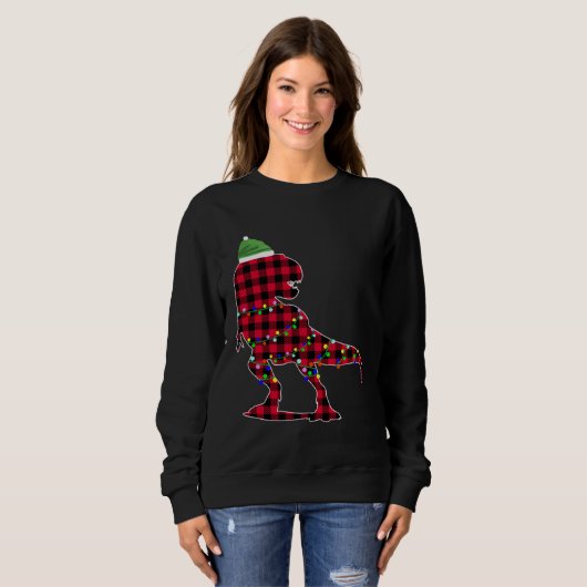 Christmas 2020 Buffalo Plaid Dino Rex Trui (Voorkant volledig)