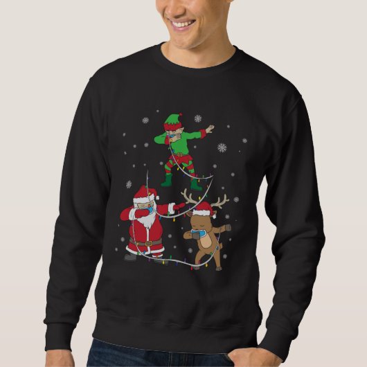 Christmas 2020 Dabbing Santa Elf Reindeer Face Mas Trui (Voorkant)
