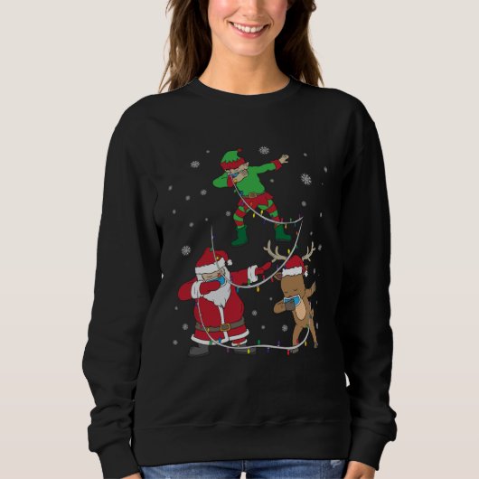 Christmas 2020 Dabbing Santa Elf Reindeer Face Mas Trui (Voorkant)