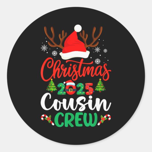 Christmas 2025 Cousin Crew Pajamas Xmas Lights Fam Ronde Sticker (Voorkant)