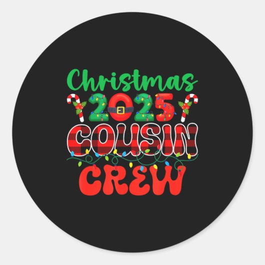 Christmas 2025 Cousin Crew Xmas Lights Family Reun Ronde Sticker (Voorkant)