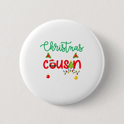 Christmas 2025 Cousin Crew Xmas Lights Matching Fa Ronde Button 5,7 Cm (Voorkant)
