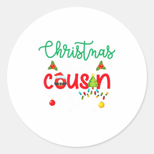 Christmas 2025 Cousin Crew Xmas Lights Matching Fa Ronde Sticker (Voorkant)