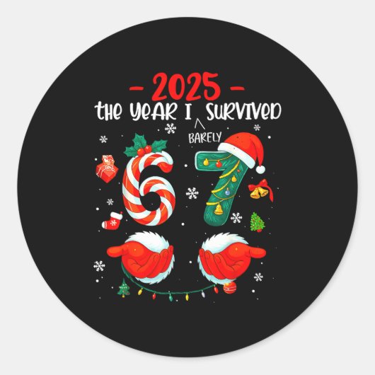 Christmas 2025 The Year I Barely Survived Six Seve Ronde Sticker (Voorkant)