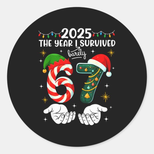 Christmas 2025 The Year I Barely Survived Six Seve Ronde Sticker (Voorkant)