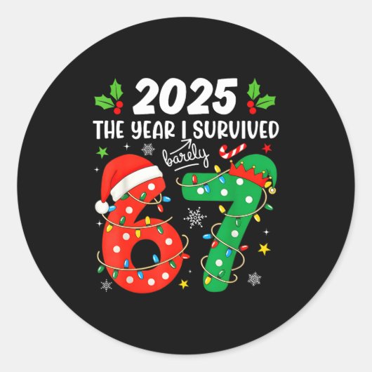 Christmas 2025 The Year I Barely Survived Six Seve Ronde Sticker (Voorkant)