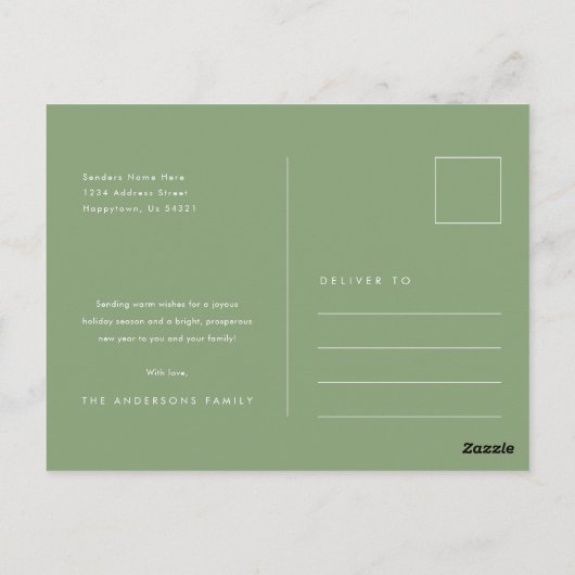 Christmas 2 Photo Sage Green Modern Script Briefkaart (Achterkant)