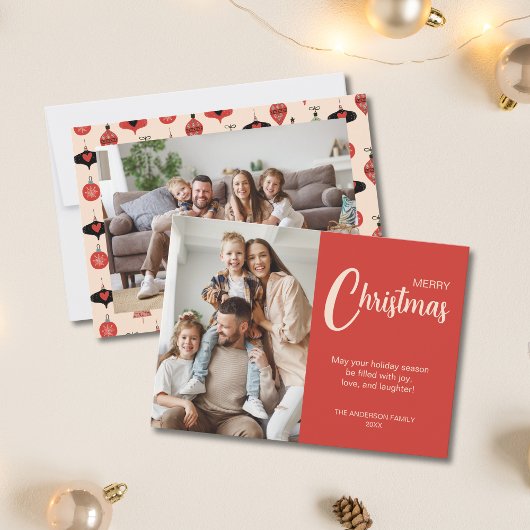 Christmas 2 Photos Family Red Feestdagenkaart