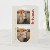 Christmas 3 Photo Arch Beige Ivory Family Folded Feestdagen Kaart (Voorkant)